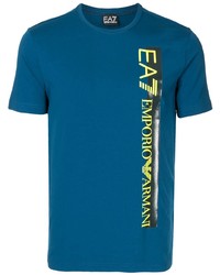 T-shirt à col rond imprimé bleu Ea7 Emporio Armani