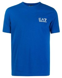 T-shirt à col rond imprimé bleu Ea7 Emporio Armani