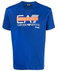 T-shirt à col rond imprimé bleu Ea7 Emporio Armani