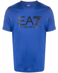 T-shirt à col rond imprimé bleu Ea7 Emporio Armani