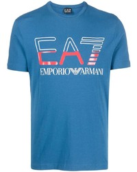 T-shirt à col rond imprimé bleu Ea7 Emporio Armani