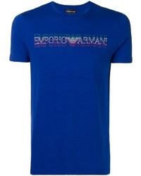 T-shirt à col rond imprimé bleu Emporio Armani