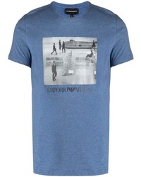 T-shirt à col rond imprimé bleu Emporio Armani