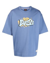 T-shirt à col rond imprimé bleu Evisu