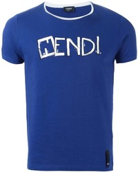 T-shirt à col rond imprimé bleu Fendi
