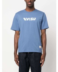 T-shirt à col rond imprimé bleu Evisu