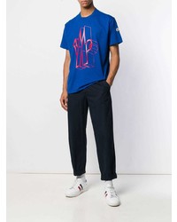 T-shirt à col rond imprimé bleu Moncler
