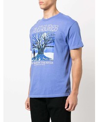 T-shirt à col rond imprimé bleu Pleasures