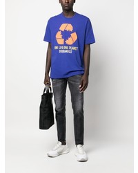 T-shirt à col rond imprimé bleu DSQUARED2