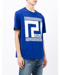 T-shirt à col rond imprimé bleu Versace