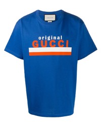 T-shirt à col rond imprimé bleu Gucci