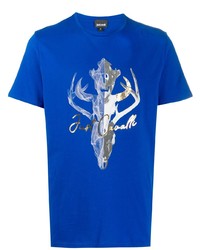 T-shirt à col rond imprimé bleu Just Cavalli