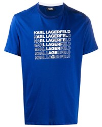 T-shirt à col rond imprimé bleu Karl Lagerfeld