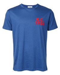 T-shirt à col rond imprimé bleu Kent & Curwen