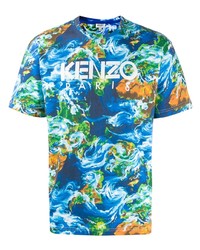 T-shirt à col rond imprimé bleu Kenzo