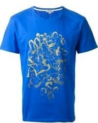 T-shirt à col rond imprimé bleu Kitsune