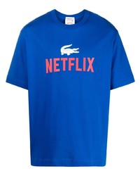 T-shirt à col rond imprimé bleu Lacoste