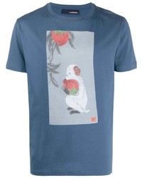 T-shirt à col rond imprimé bleu Lardini