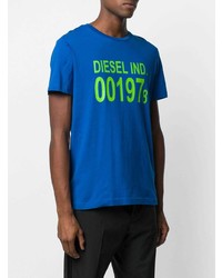 T-shirt à col rond imprimé bleu Diesel