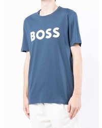 T-shirt à col rond imprimé bleu BOSS