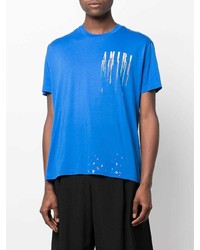 T-shirt à col rond imprimé bleu Amiri