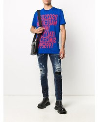 T-shirt à col rond imprimé bleu DSQUARED2