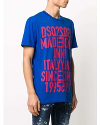 T-shirt à col rond imprimé bleu DSQUARED2