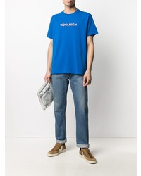 T-shirt à col rond imprimé bleu Woolrich