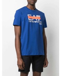 T-shirt à col rond imprimé bleu Ea7 Emporio Armani