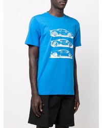 T-shirt à col rond imprimé bleu Automobili Lamborghini