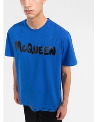 T-shirt à col rond imprimé bleu Alexander McQueen