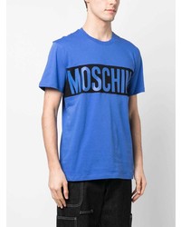 T-shirt à col rond imprimé bleu Moschino