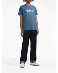 T-shirt à col rond imprimé bleu A.P.C.