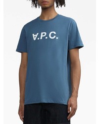 T-shirt à col rond imprimé bleu A.P.C.