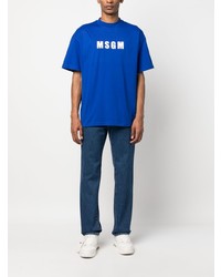 T-shirt à col rond imprimé bleu MSGM