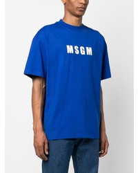 T-shirt à col rond imprimé bleu MSGM