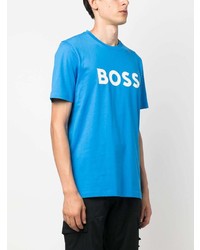 T-shirt à col rond imprimé bleu BOSS