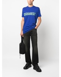 T-shirt à col rond imprimé bleu DSQUARED2