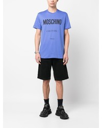 T-shirt à col rond imprimé bleu Moschino