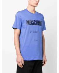 T-shirt à col rond imprimé bleu Moschino