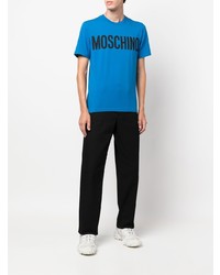 T-shirt à col rond imprimé bleu Moschino