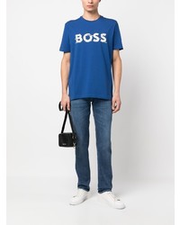 T-shirt à col rond imprimé bleu BOSS