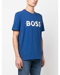 T-shirt à col rond imprimé bleu BOSS