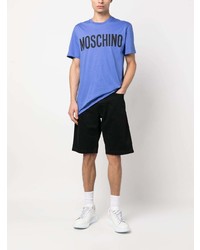 T-shirt à col rond imprimé bleu Moschino