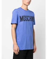 T-shirt à col rond imprimé bleu Moschino