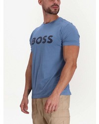 T-shirt à col rond imprimé bleu BOSS