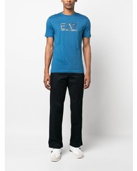 T-shirt à col rond imprimé bleu Ea7 Emporio Armani