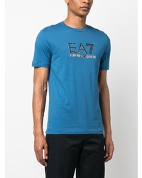 T-shirt à col rond imprimé bleu Ea7 Emporio Armani