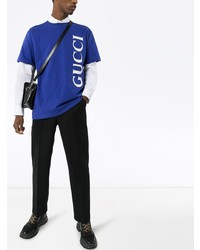 T-shirt à col rond imprimé bleu Gucci