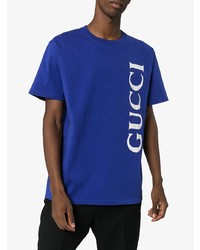 T-shirt à col rond imprimé bleu Gucci